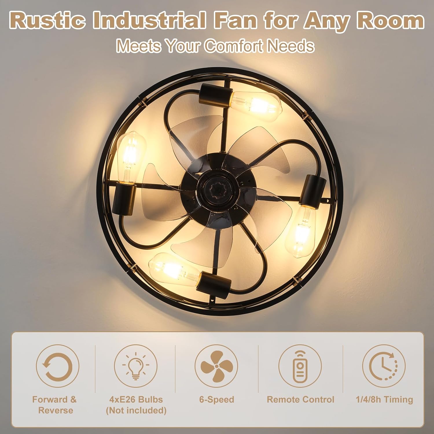 Detalle de UNRRYI 25449 18-Inch Caged Ceiling Fan with Light, 6 Speeds and App Control