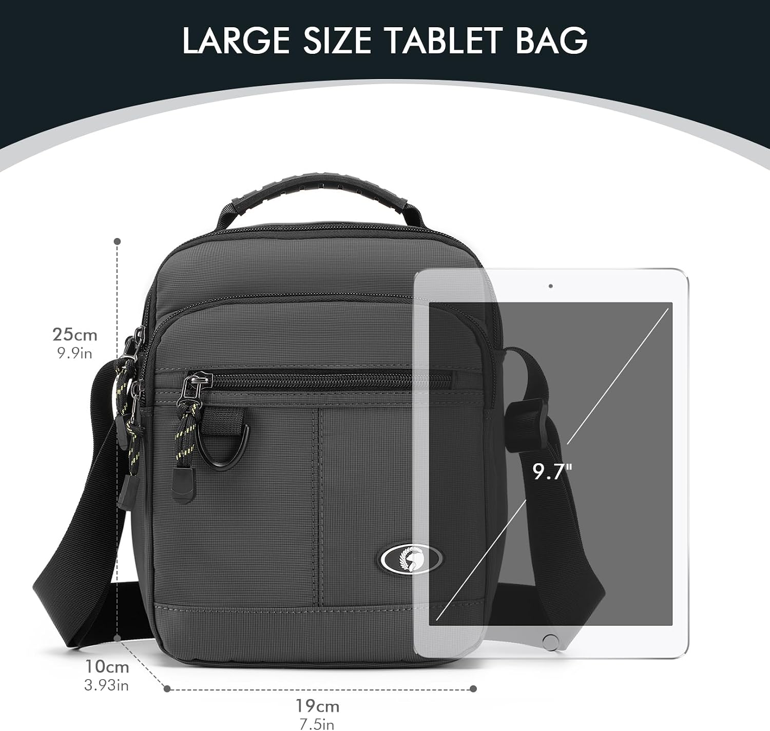Thumbnail 1 de BAGZY Oxford Shoulder Bag for Men, 9.7-inch Tablet Fit, 150 cm Strap