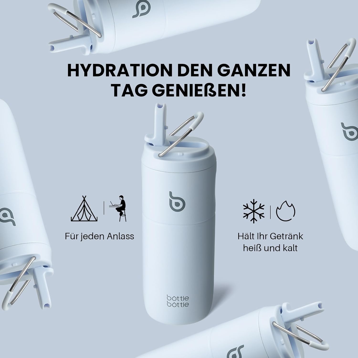 Thumbnail 4 de bottlebottle BOTTLE BOTTLE Edelstahl-Trinkflasche mit Strohhalm, 500 ml (blau) – auslaufsicher für Schule, Büro & Ausflüge