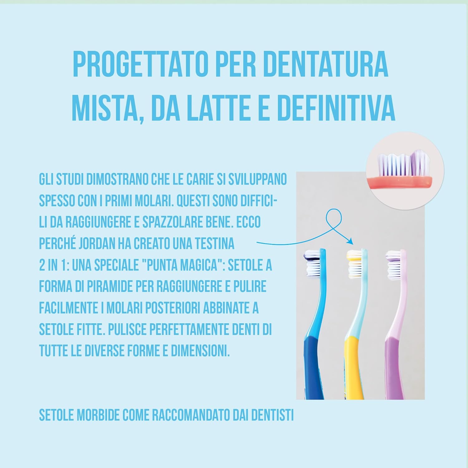 Thumbnail 3 de Jordan® Step 3 Spazzolino da denti Bambini 6–9 anni, setole morbide, doppia impugnatura, 4 pezzi – Blu/Giallo