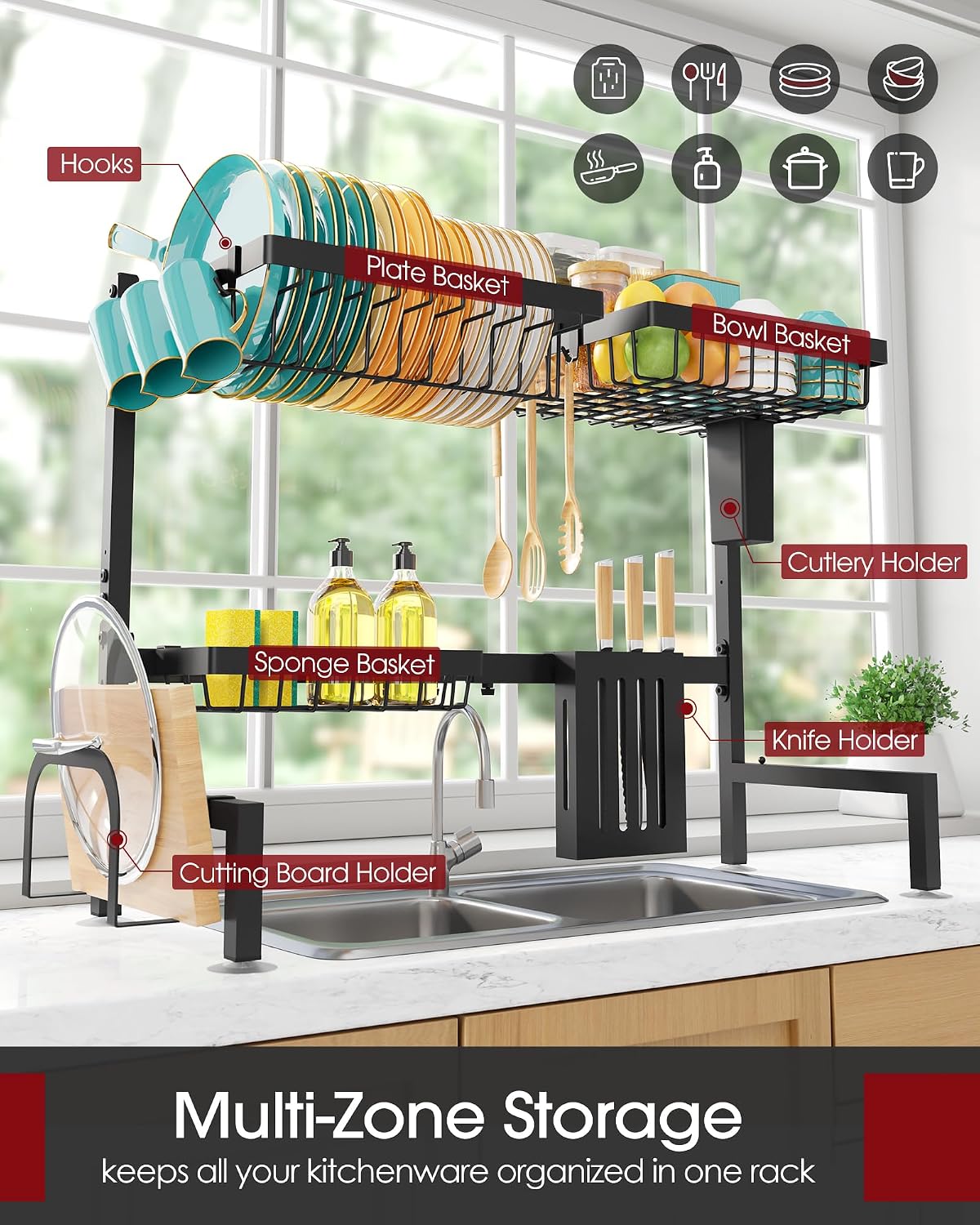 Detalle 2 de Sakugi CA654 Over-the-Sink Dish Drying Rack, Adjustable Stainless Steel, Black