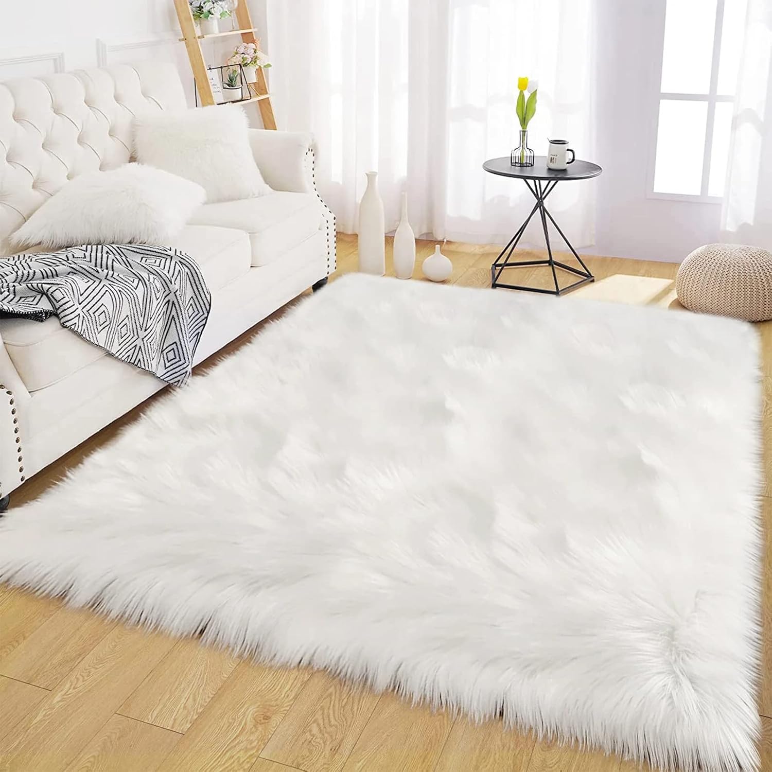 Thumbnail 6 de Latepis White Faux Fur Rug 3x5 — Fluffy Area Rug