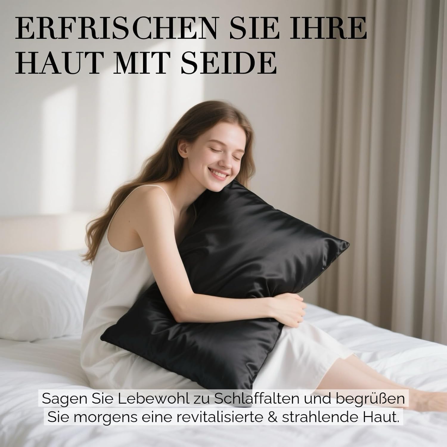 Thumbnail 1 de Ravmix Seidenkissenbezug 40x80 – 2er Set, Maulbeerseide, versteckter Reißverschluss, Schwarz