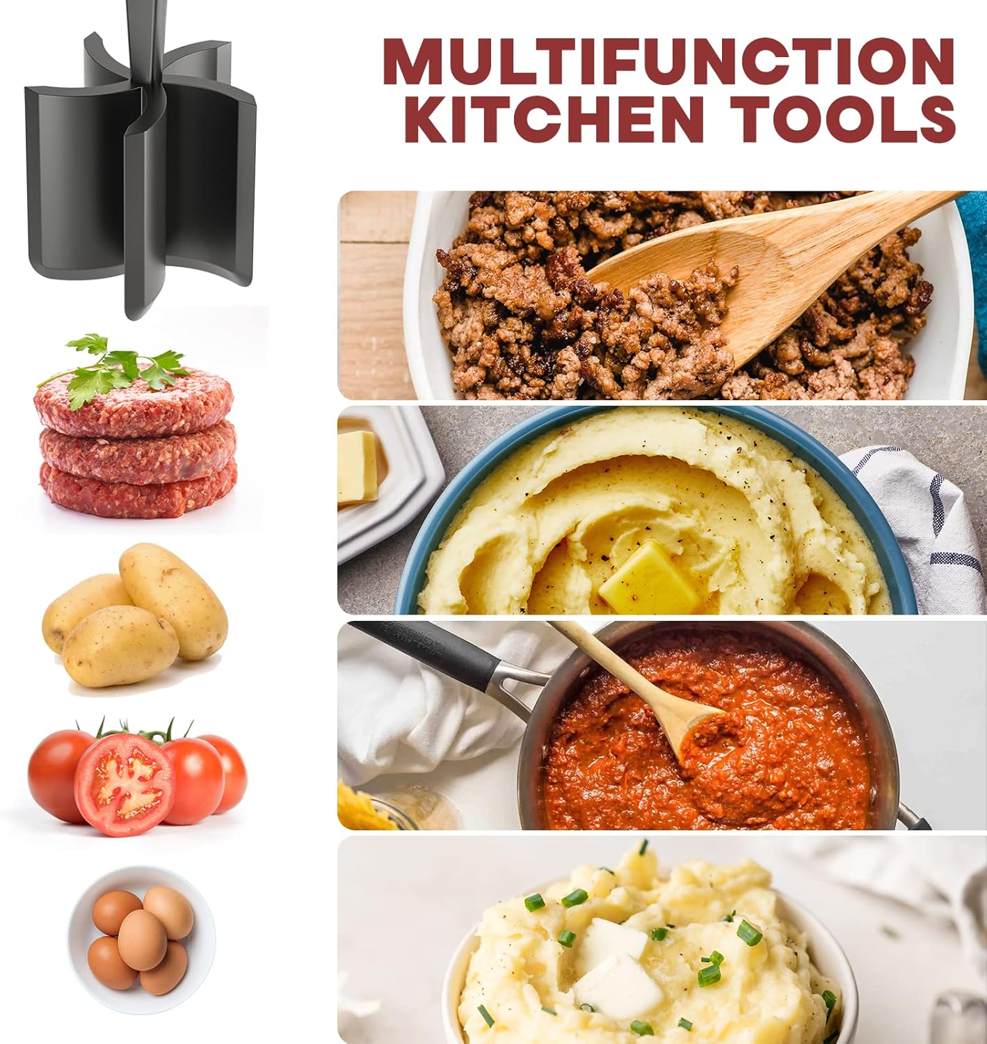 Thumbnail 2 de Meat Chopper & Hamburger Grinder Premium Heat-Resistant Nylon Smasher (Black)