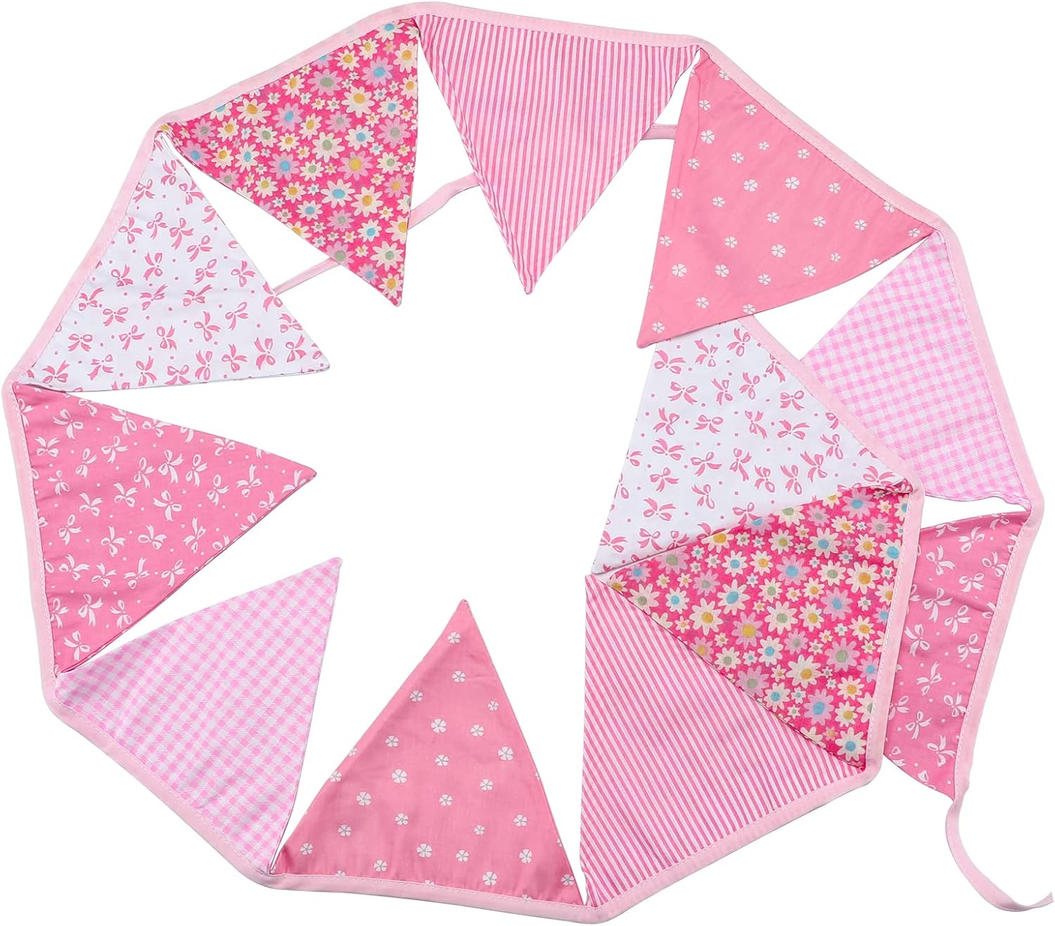 Thumbnail 2 de G2PLUS Double Sided Fabric Bunting Banner – 3.3M Two-Layer Floral Triangle Garland (12 Pink Pennants)