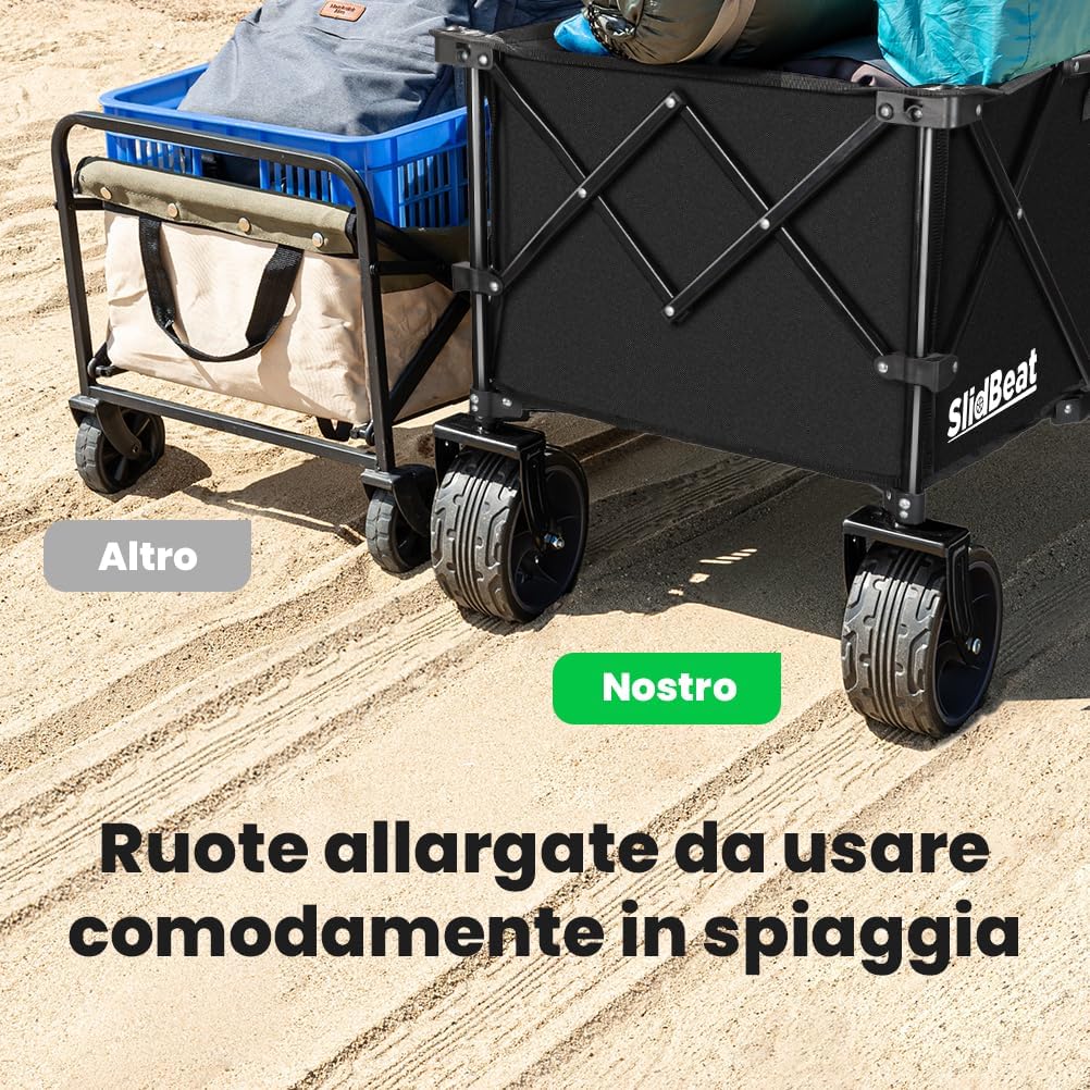 Detalle de SLIDBEAT Carrello da Giardino Pieghevole con Ruote per Fuori Casa – 226 kg, 300 L