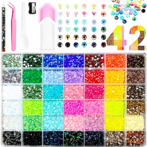 Detalle de Mytovosn 42000 Pcs 3mm Resin Jelly Rhinestones Kit with 42 Colours – Flatback Rainbow Gems, Includes Tweezer and Rhinestone Pen