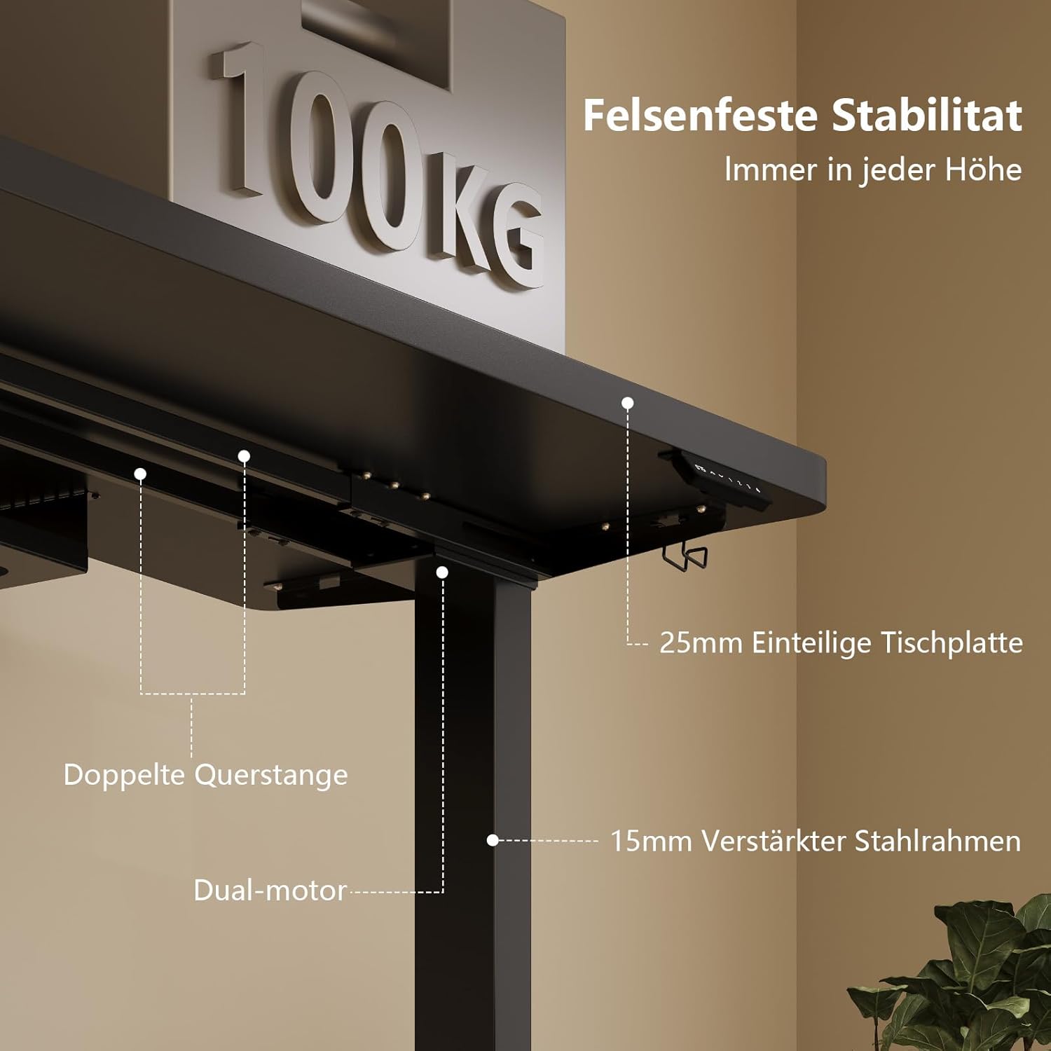 Thumbnail 5 de TRIUMPHKEY höhenverstellbarer Schreibtisch mit Dualmotor, 200x80 cm, Touchscreen & USB-A (schwarz)