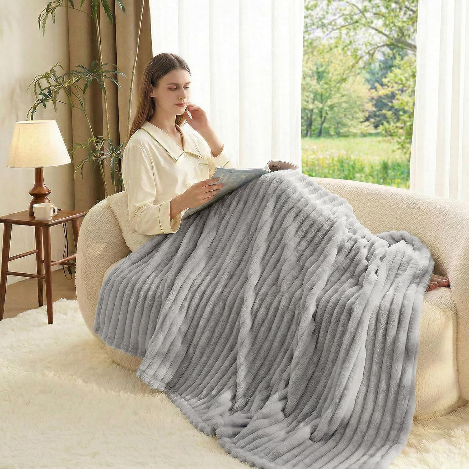 Detalle 2 de WAVVE Kuscheldecke aus Mikrofaser – 150x200 cm, hellgrau (Sofadecke & Tagesdecke)
