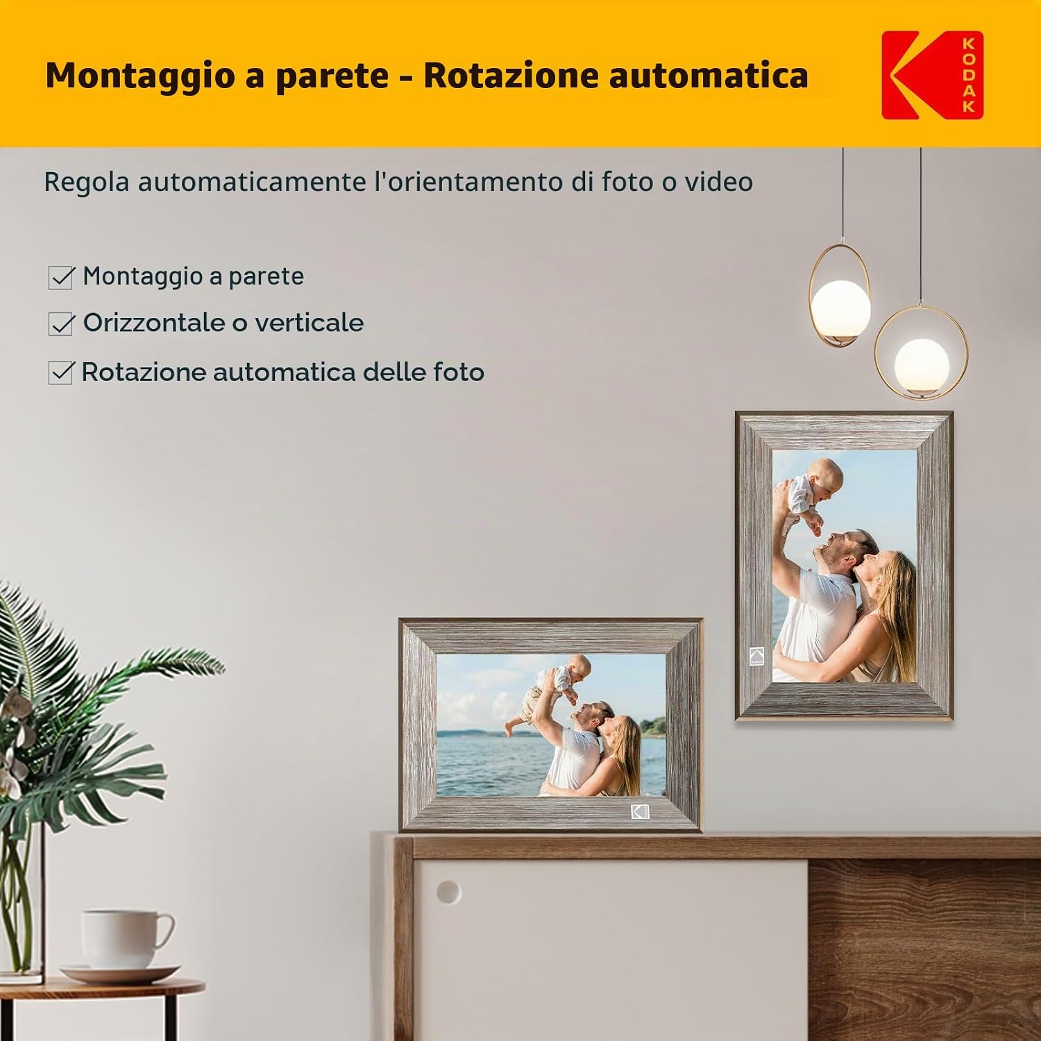 Detalle 2 de KODAK Cornice Digitale 10'' in Legno Grigio con WiFi, Cornice Foto Digitale 1013W