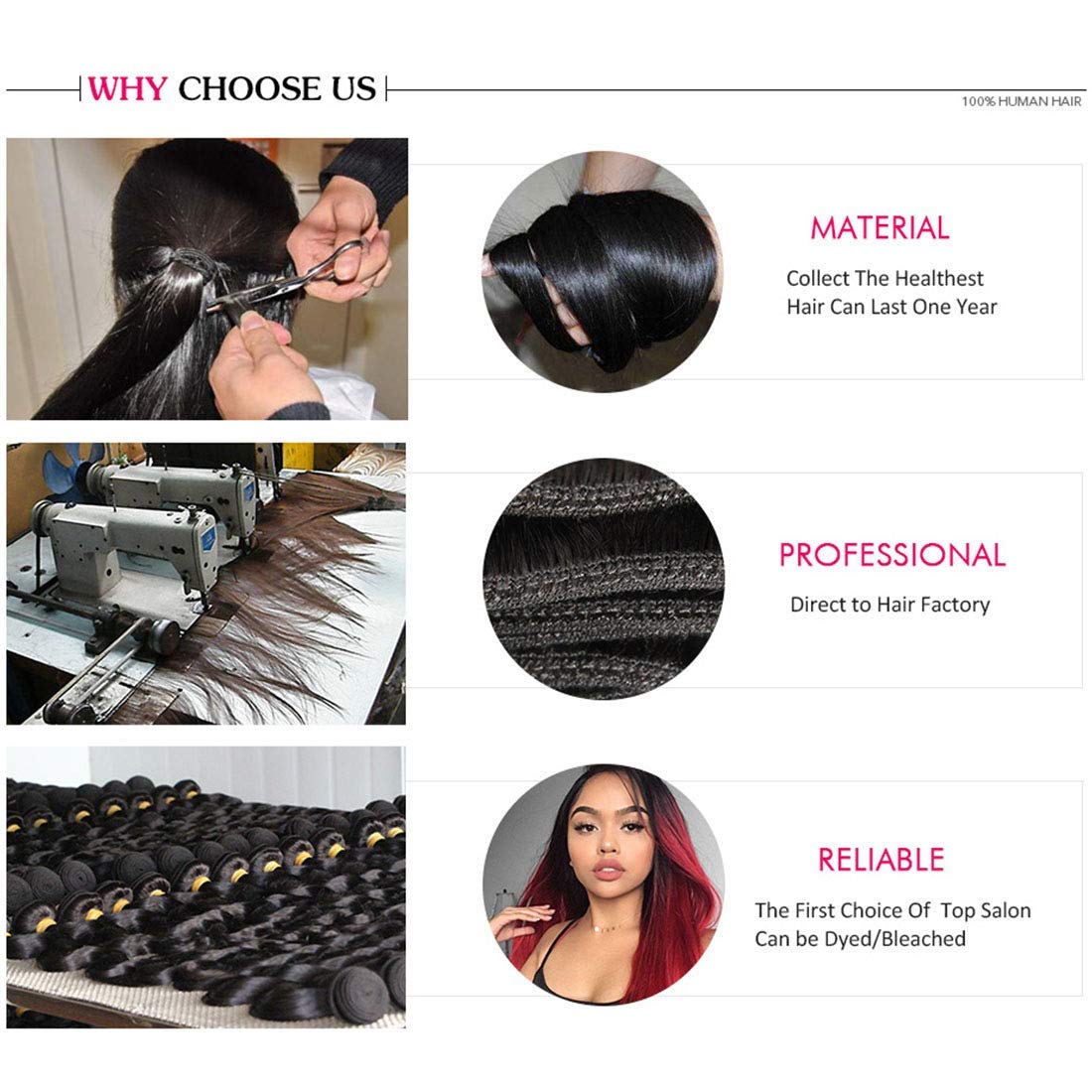 Thumbnail 6 de Liang Dian 12 Inch Brazilian Virgin Hair Bundles — 4-Pack 12A Straight, 100% Unprocessed Human Hair