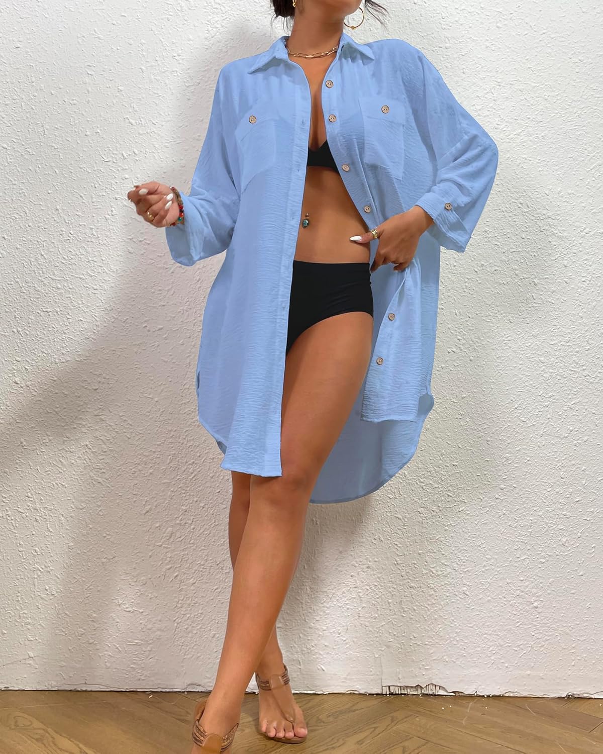 Thumbnail 3 de Bsubseach Women’s Modern Swimsuit Cover-Up Button-Down Blouse Dress Top