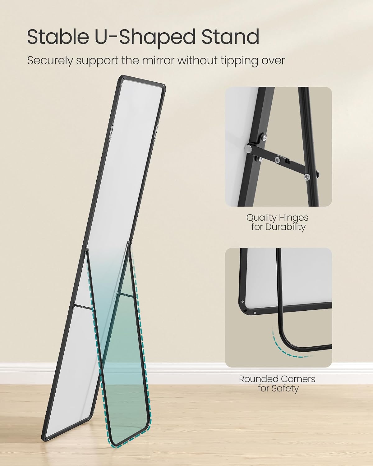 Detalle de SONGMICS BERIT LFM030B01 Full-Length Mirror, 160 x 50 cm, Matte Black