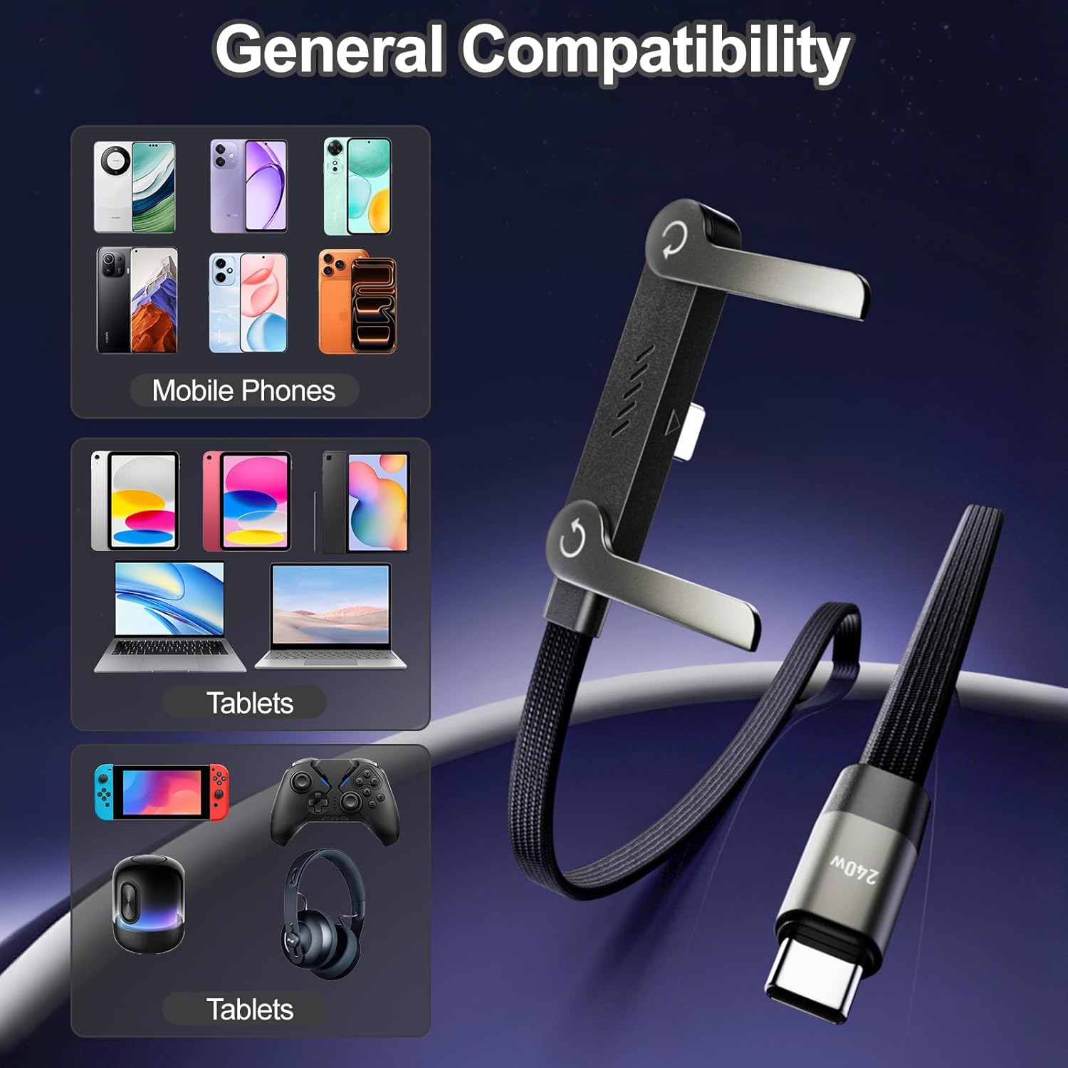 Thumbnail 2 de Noaya 2-in-1 Invisible Stand Charging Cable (240W) USB-C to USB-C with foldable stand – 1.5m braided cable