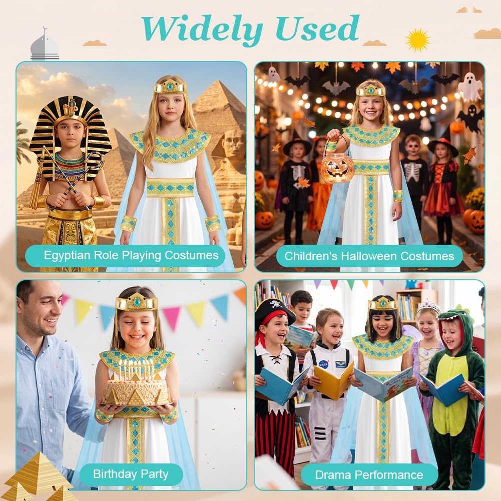 Thumbnail 6 de AUYAO Egyptisch Cleopatra-kostuum voor meisjes, 6-delig, wit polyester
