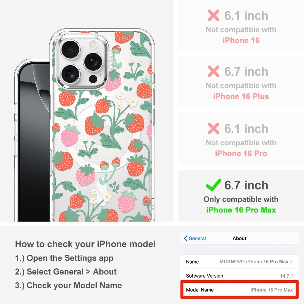 Thumbnail 1 de MOSNOVO Case for iPhone 16 Pro Max (MagSafe) Clear Strawberry Garden — Buffertech drop protection