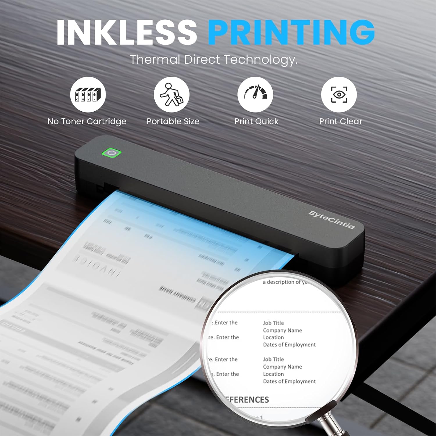 Thumbnail 3 de ByteCintia C80S Portable Printer for Travel: Bluetooth Thermal, Inkless, A4/US Letter