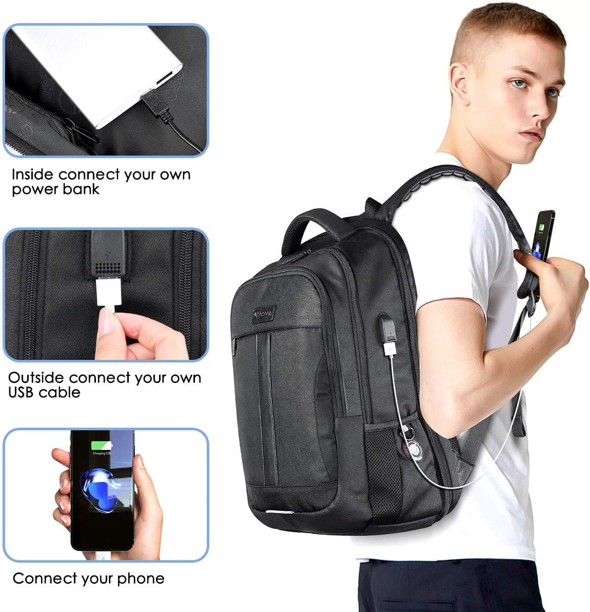 Thumbnail 4 de Sosoon Laptop Backpack: Anti-Theft 30L Travel & Work Rucksack with USB Charge Port
