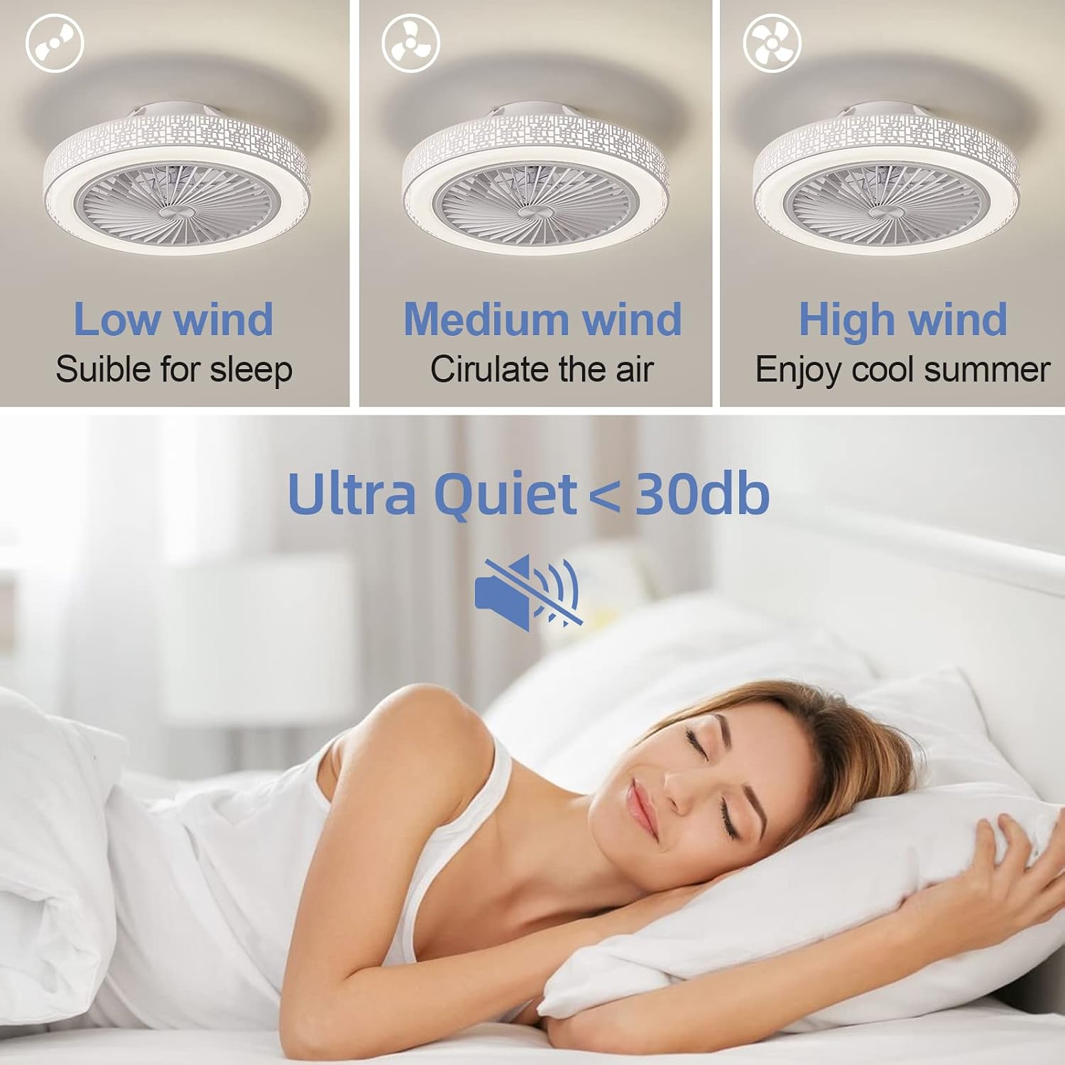 Detalle 2 de Enwinup 22423W-CFL 18.9in Enclosed Ceiling Fan with Dimmable LED Light