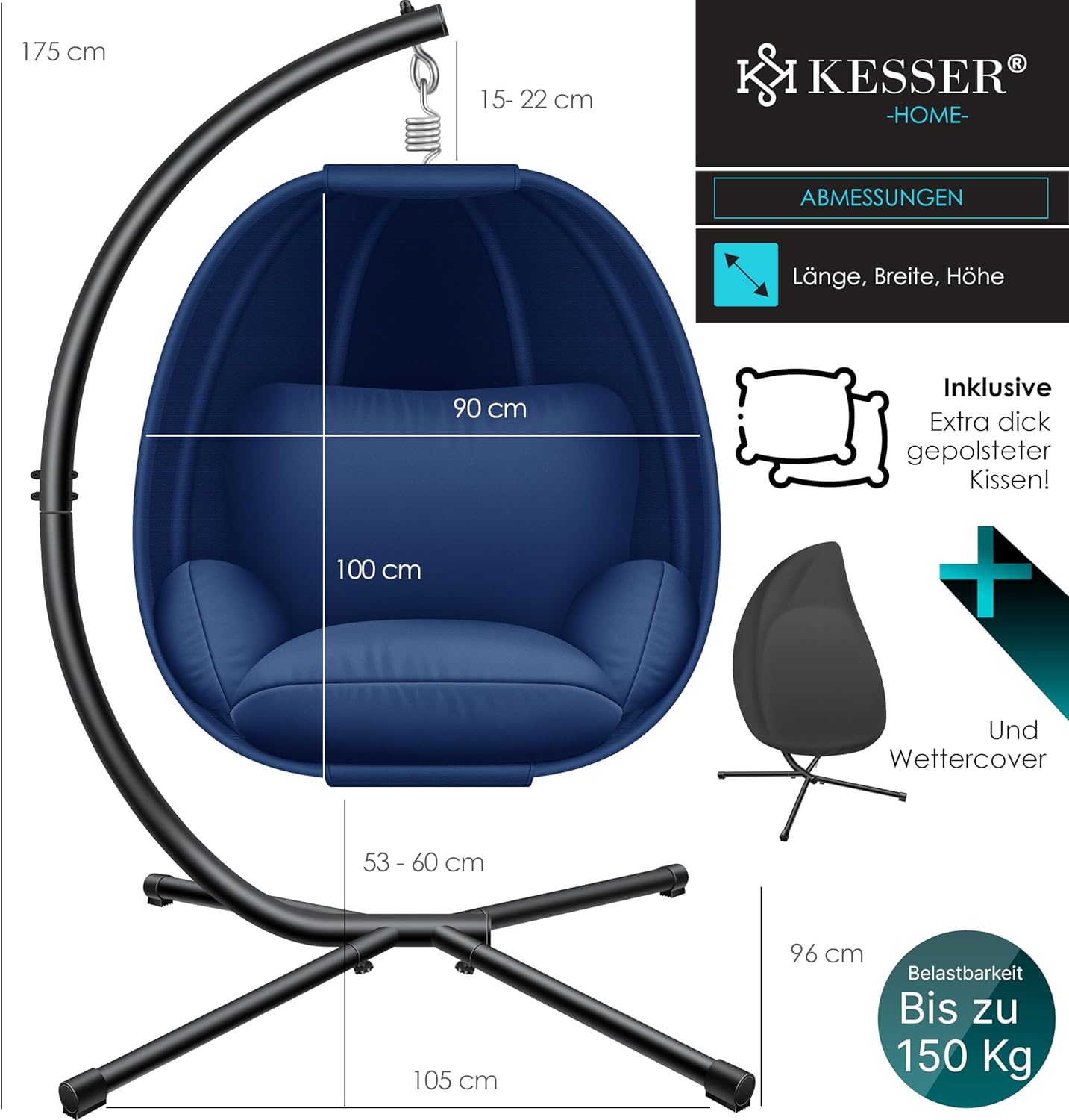 Thumbnail 1 de KESSER Luxe Hängesessel mit Gestell – stabiler Stand, weiche Kissen und wetterfeste Prämisse