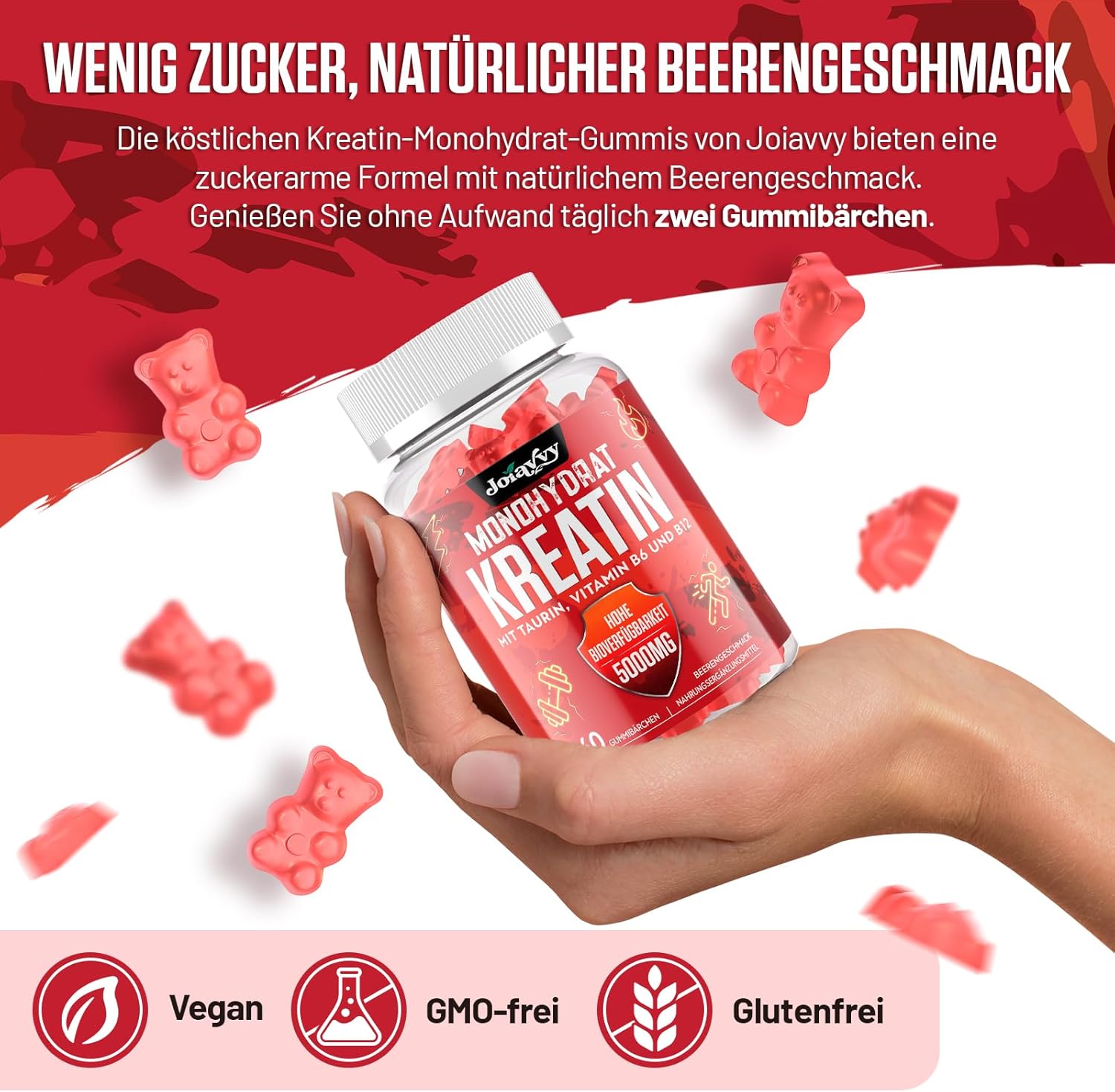 Thumbnail 5 de Joiavvy Créatine Monohydrate Gummies 5000 mg – 60 unités, végan et aromatisées fruits rouges