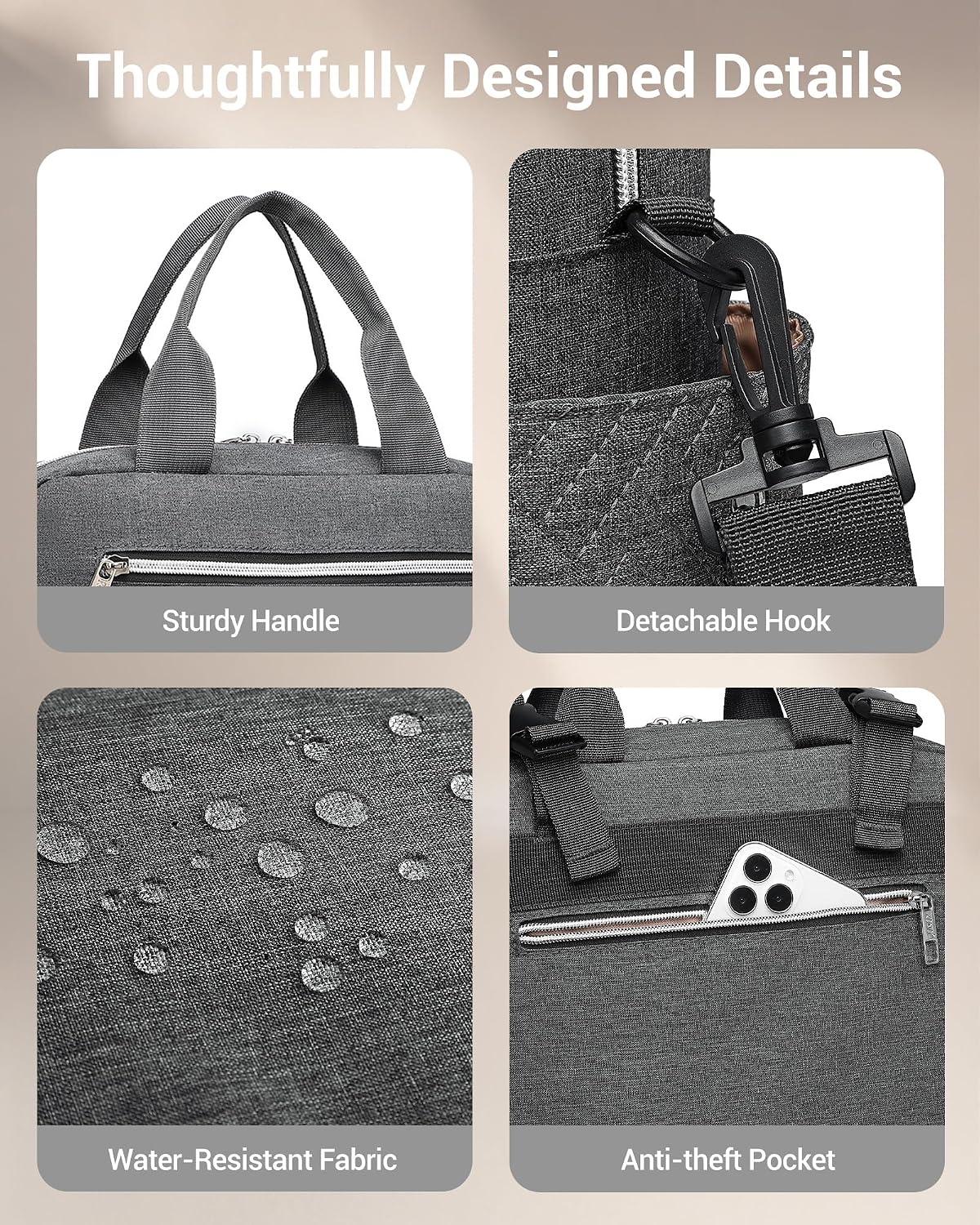 Detalle de Kono Baby Changing Bag: Multifunction Nappy Bag with Insulated Pockets and Stroller Straps