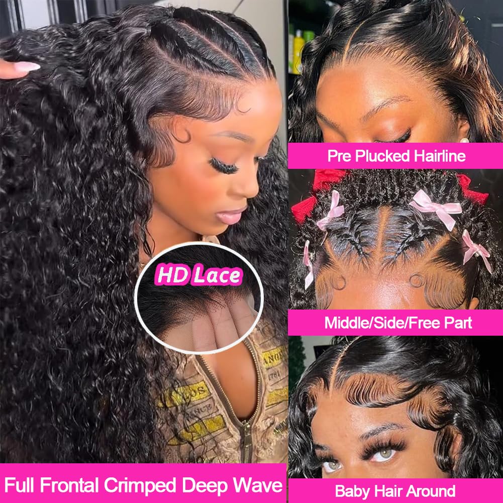 Thumbnail 1 de Kdmidun 13x6 Deep Wave Lace Front Wig (200% Density, HD Lace, Glueless) with Pre-Plucked Baby Hair, 28 Inches