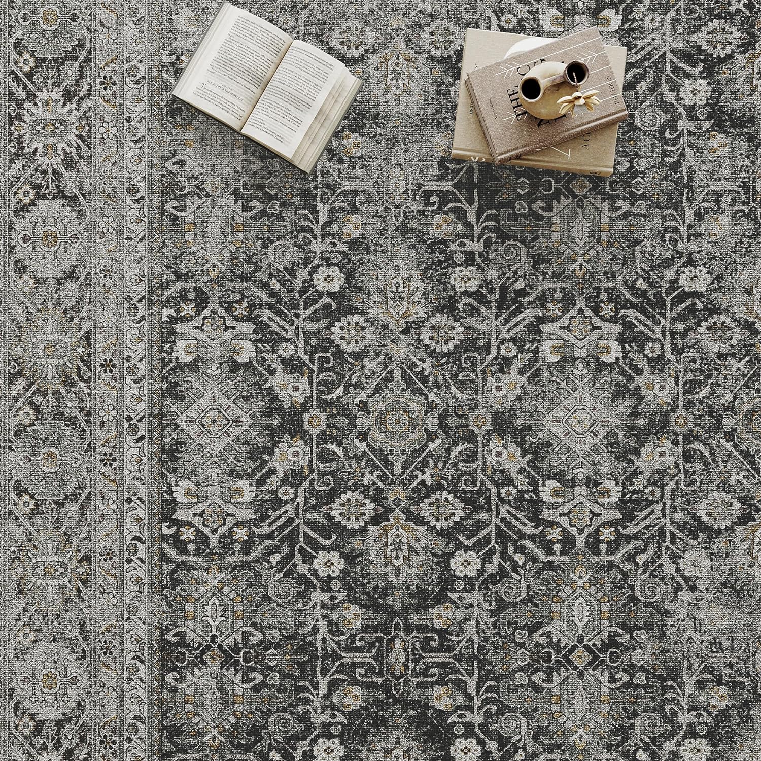 Thumbnail 5 de HUGEAR Vintage Rug 300x400cm, Black Large Non-Slip Washable Living Room Carpet