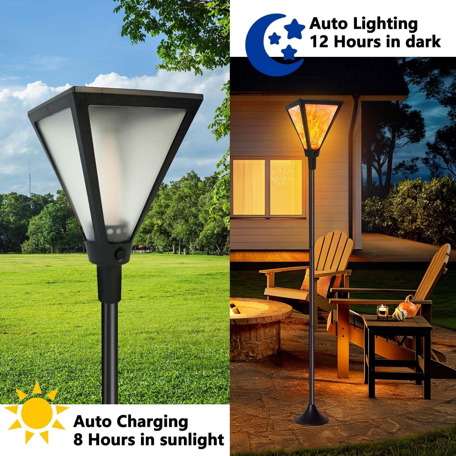 Detalle de SANJICHA 61-Inch Solar Torch Lights, Adjustable Height, 2-Pack