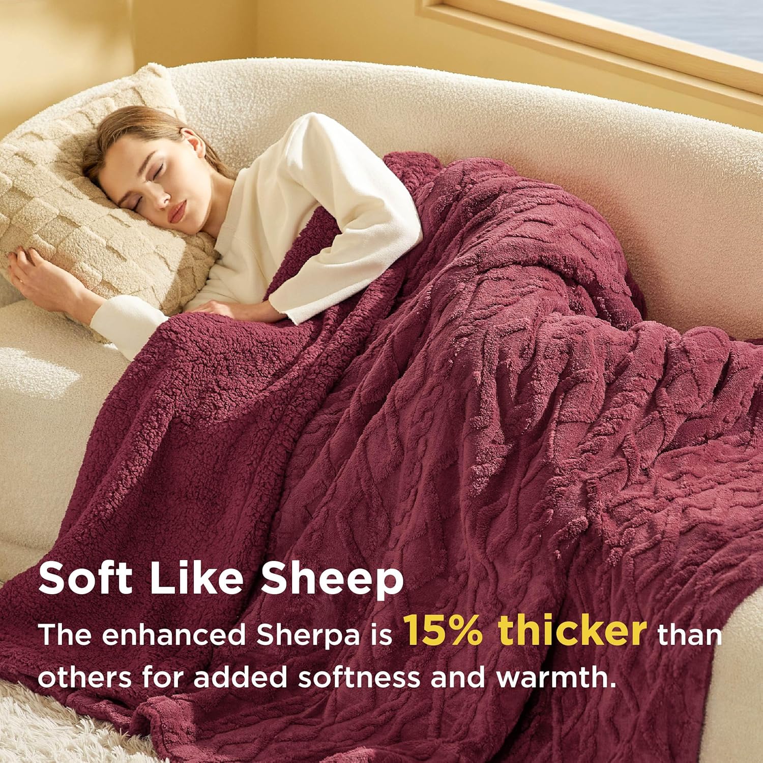 Thumbnail 2 de Bedsure Sherpa Fleece Throw Blanket (Red) – Reversible 220GSM & 250GSM, Single 130x150cm