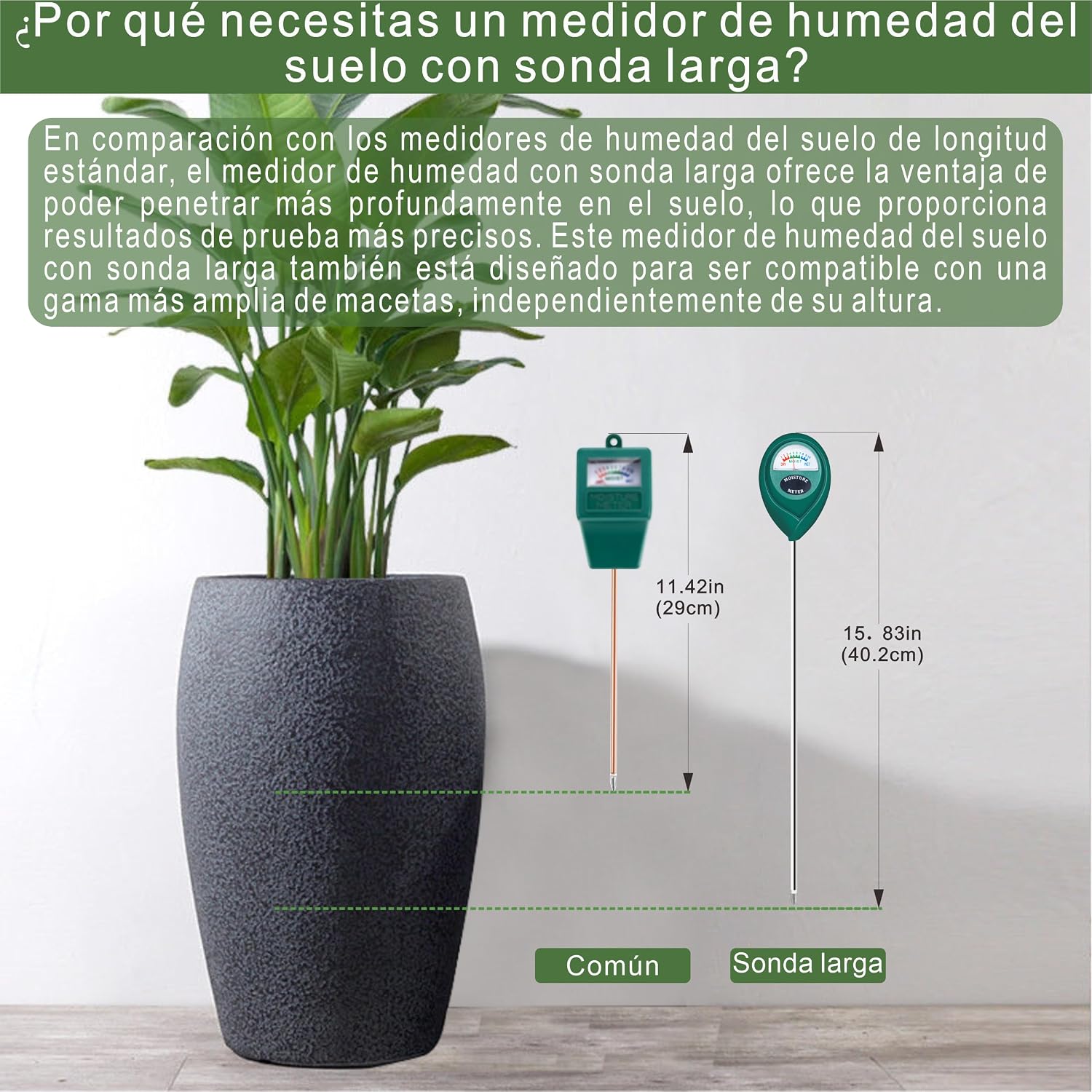 Detalle 2 de XLUX medidor de humedad de suelo con sonda larga (uso profundo) para plantas de interior y exterior