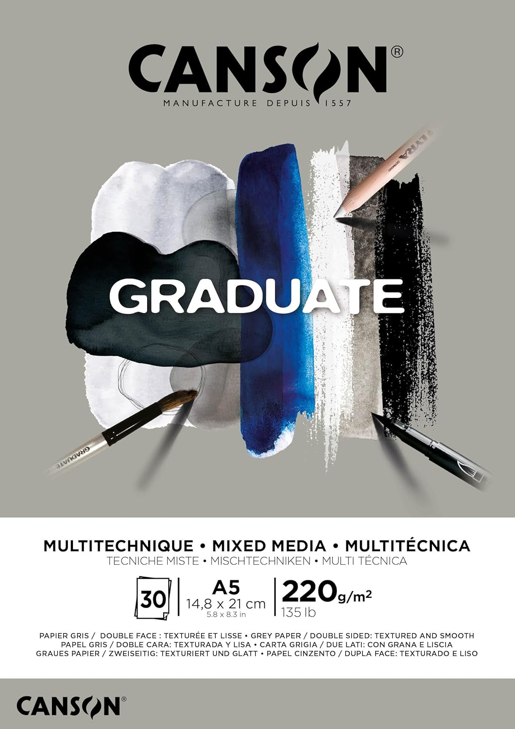 Thumbnail 3 de Canson Graduate Mixed Media grigio – blocco A3 da 30 fogli, carta 220 g/m², lato corto