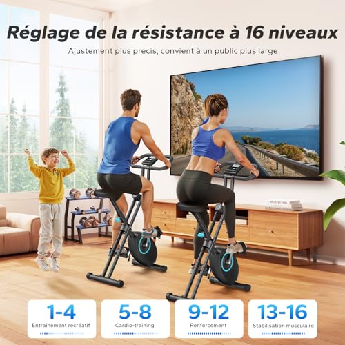 Thumbnail 3 de MERACH Vélo d’Appartement Pliable – Écran LCD, 16 niveaux, confort et gain de place