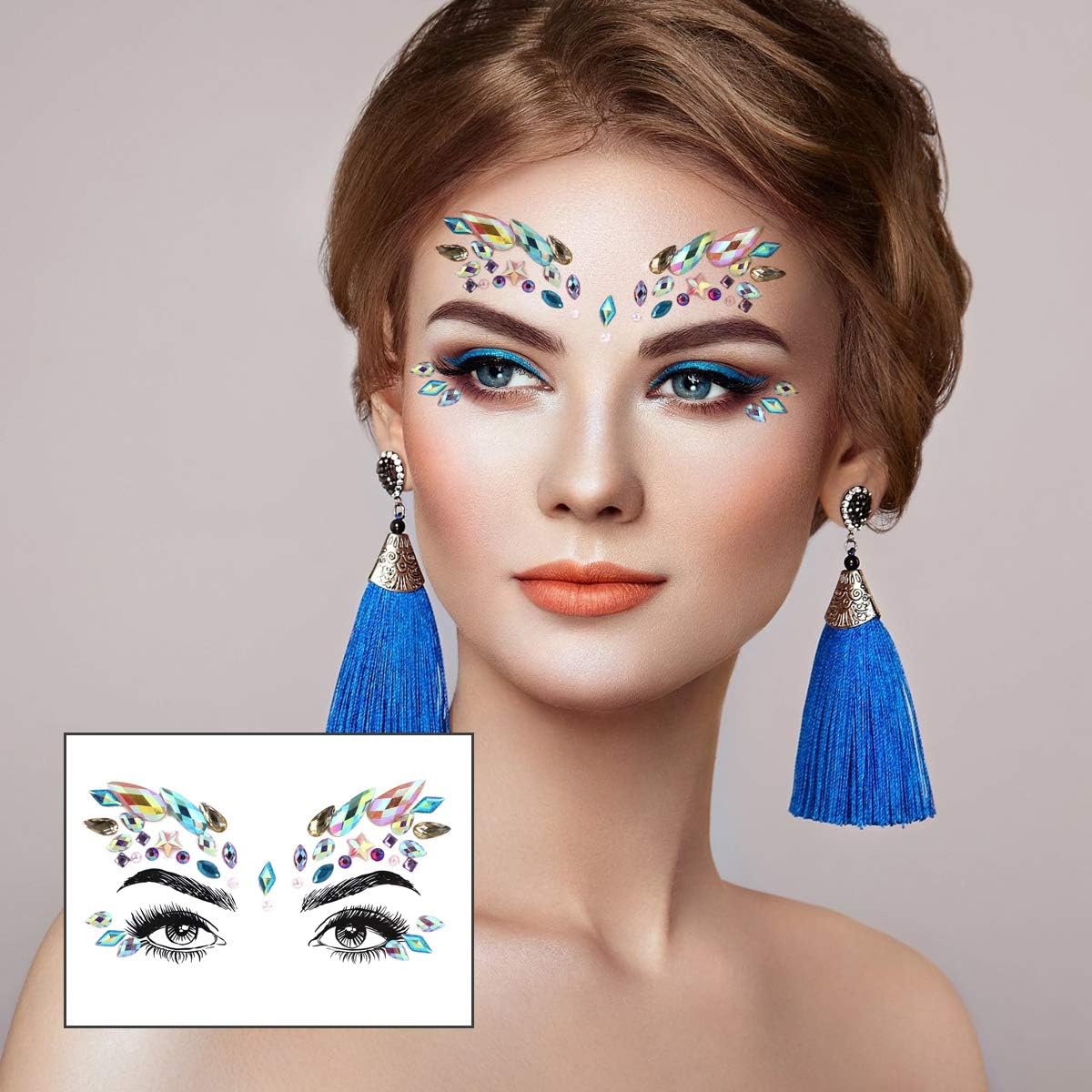 Detalle de URAQT Viso Gemme adesive con strass glitter (6 pezzi) per festival e look corpo