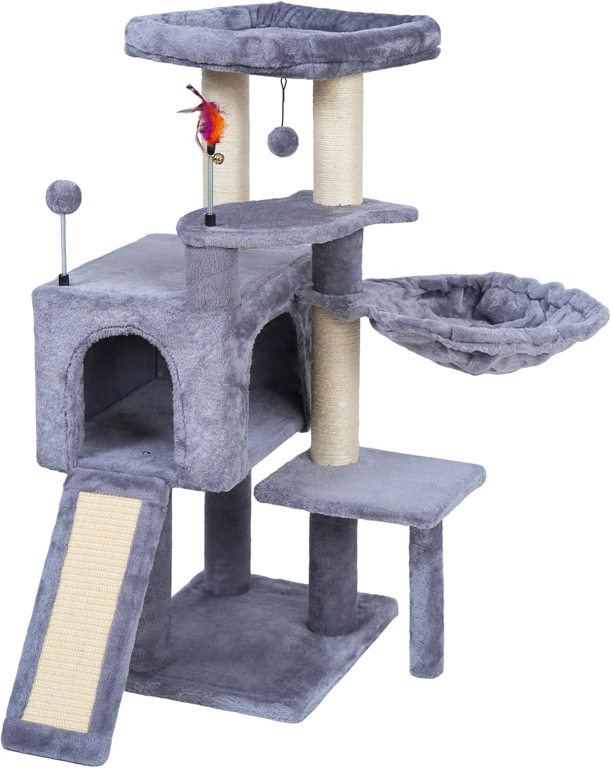 Detalle de AIWIKIDE 12C 1200 Cat Tree with Sisal Scratching Posts, Hammock and Ball