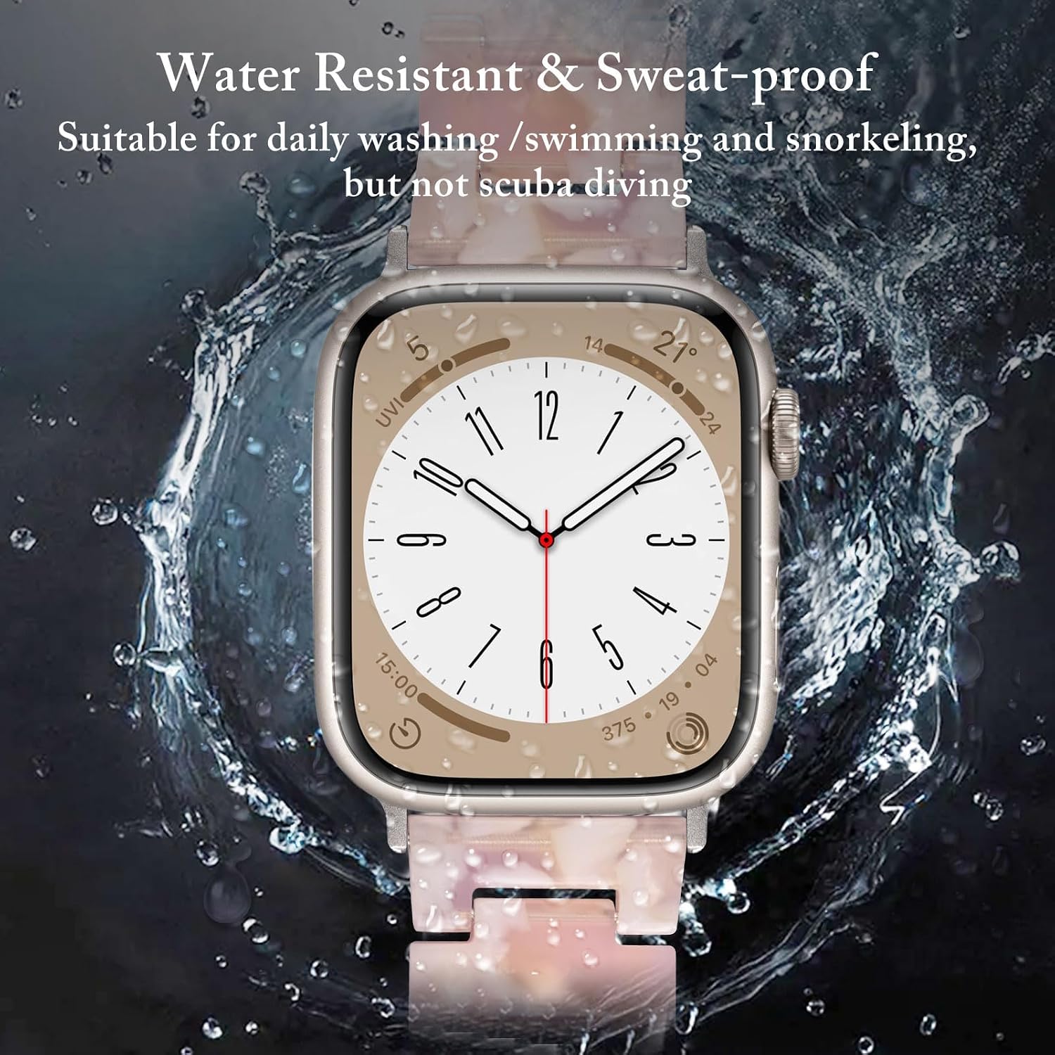Detalle de V.R.HOPE Modern Resin Straps for Apple Watch (Pink Floral - Starlight) for 42mm, 44mm, 45mm, 46mm & 49mm
