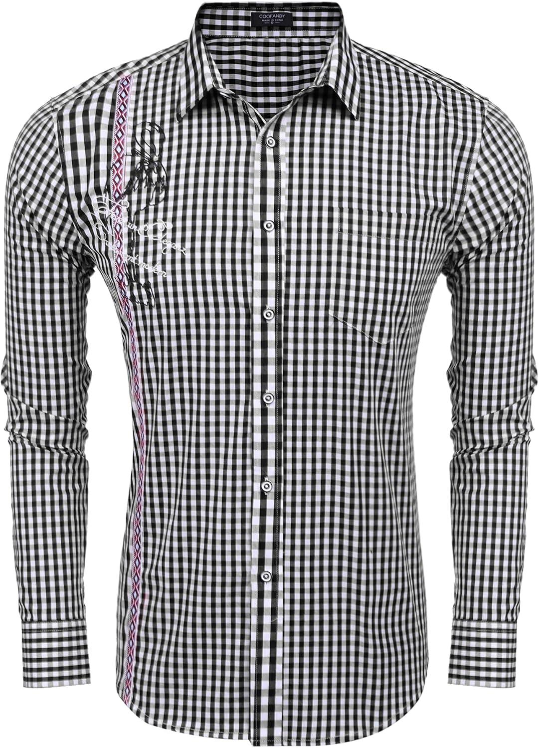 Detalle de COOFANDY Camicia da uomo a quadri slim fit con collo alto per Oktoberfest