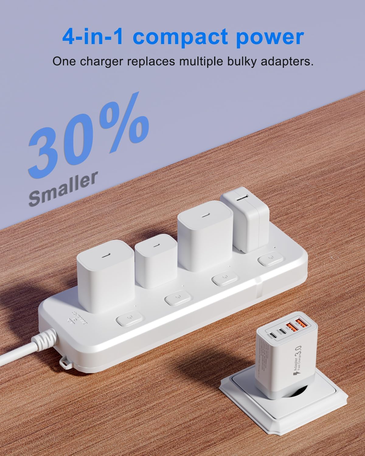 Detalle 1 de zhiroad 40 W USB-C-väggladdare med fyra portar, PD och QC 3.0