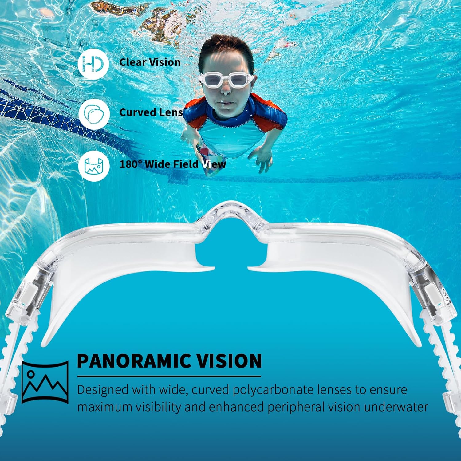 Detalle de BEEWAY Kids Swimming Goggles 6-14 Wide View