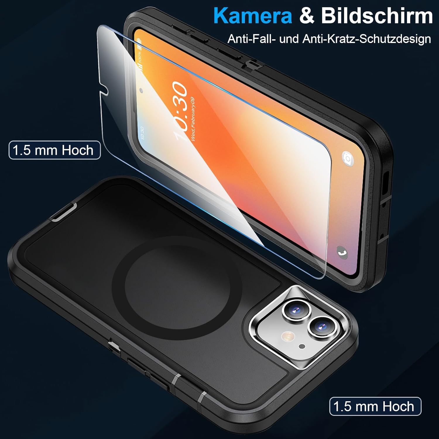 Thumbnail 2 de Giyer Handyhülle für iPhone 11 mit Schutzfolie, 360° Stoßschutz und Magnetring (Schwarz)