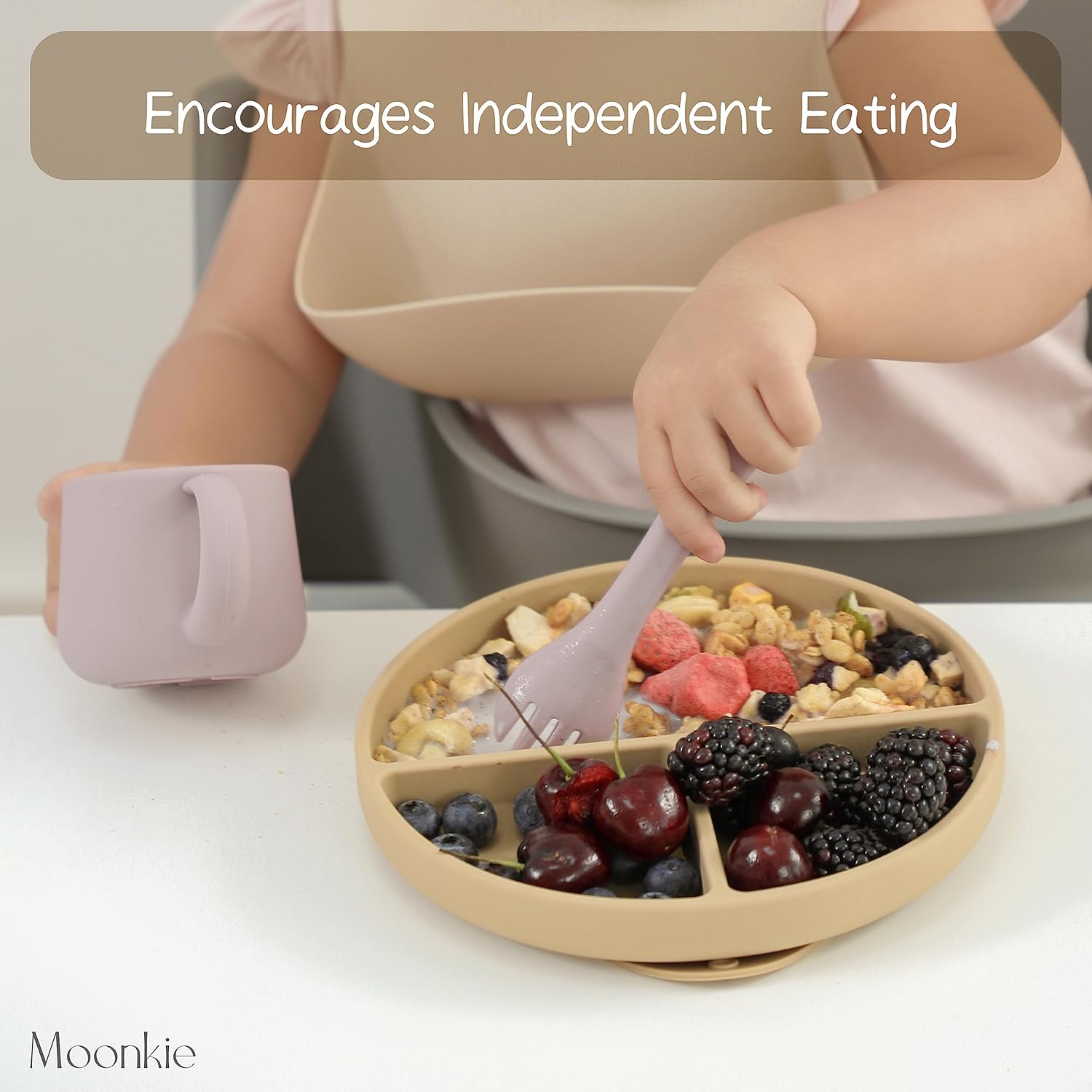 Thumbnail 2 de Moonkie Suction Plates for Babies & Toddlers (BPA-Free, Microwave & Dishwasher Safe) with Lid – Sage, 1 Pack