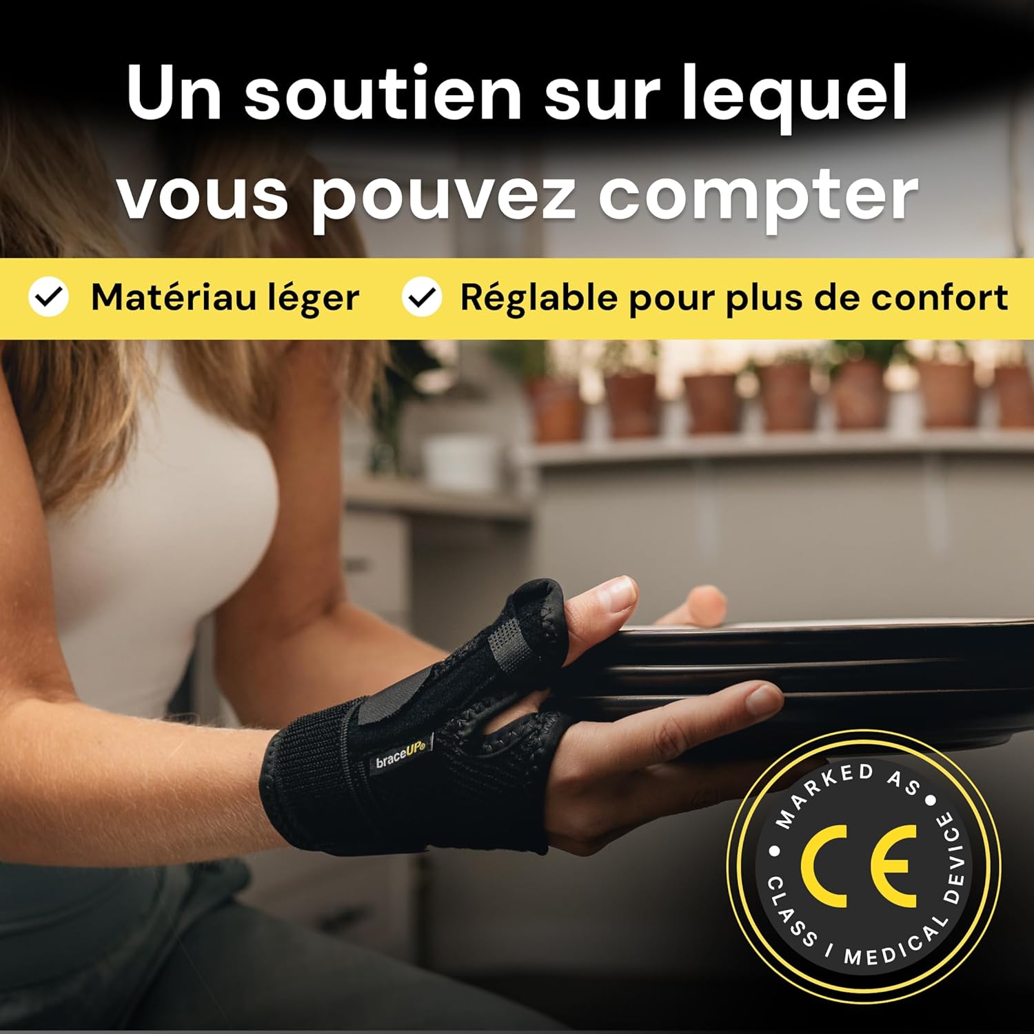 Thumbnail 2 de BraceUP Attelle du pouce pour main droite et gauche (noir) – soutien pour arthrite, tendinite, canal carpien et entorse