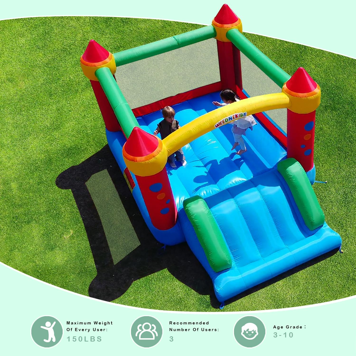 Detalle de WeeOneKids Air Bounce House: Family-Size Inflatable with Slide, 81 sq ft of Fun