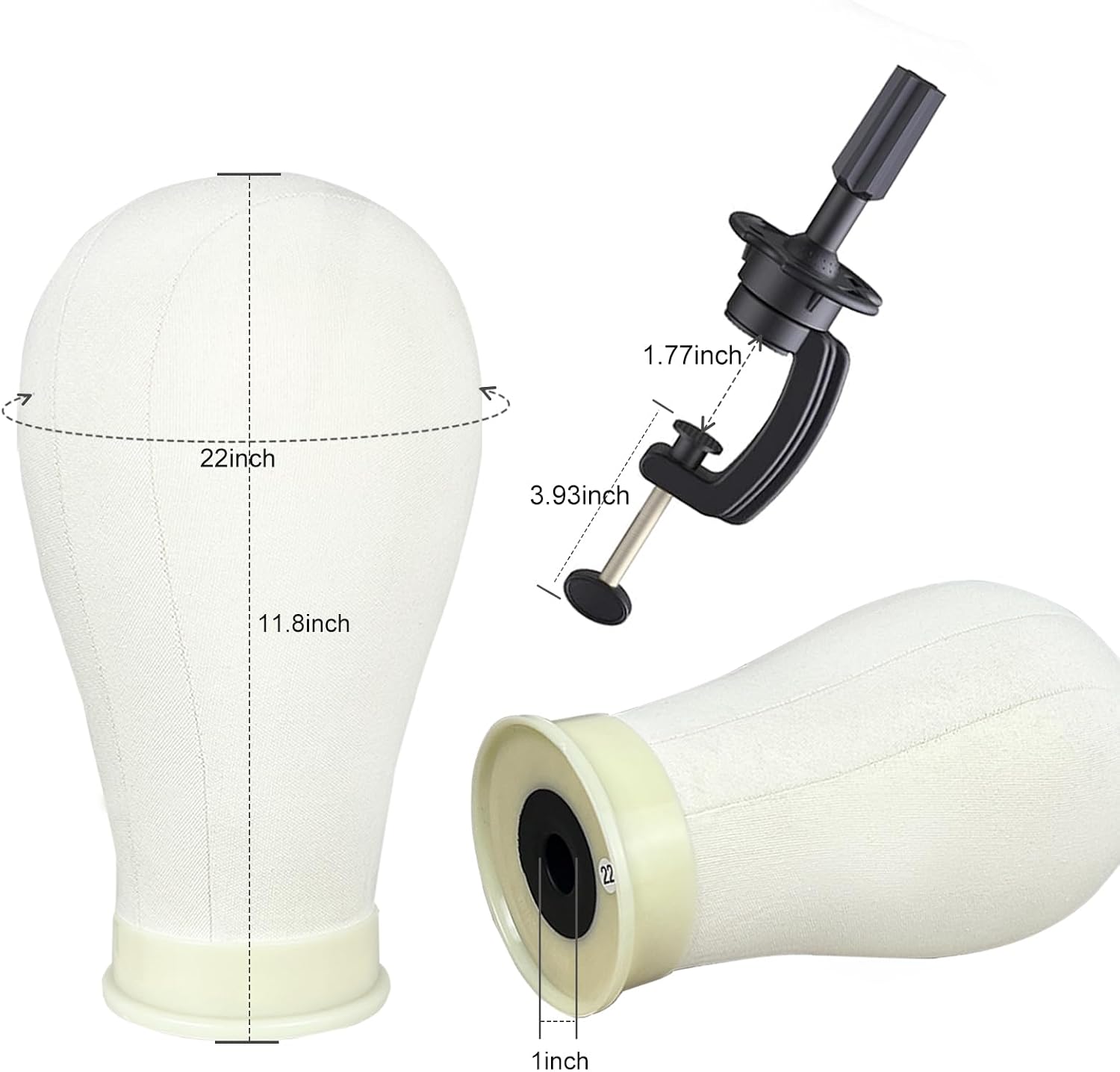 Detalle de Firstwon 22 Inch Wig Head with Tripod Stand — Canvas Mannequin Head for Wigs and Hair Styling Practice