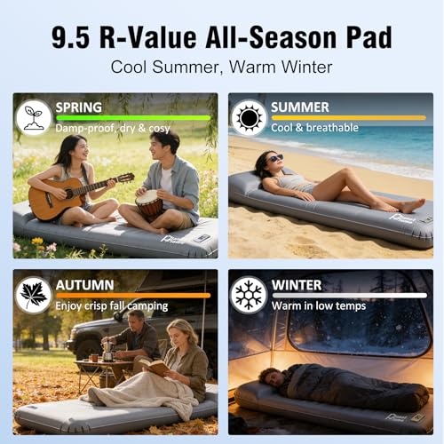 Thumbnail 6 de PlanetFlame Isomatte Selbstaufblasend mit integrierter Pumpe – 200 × 70 × 8 cm, 8 cm Schaumstoff, 10 cm Kopfkissen