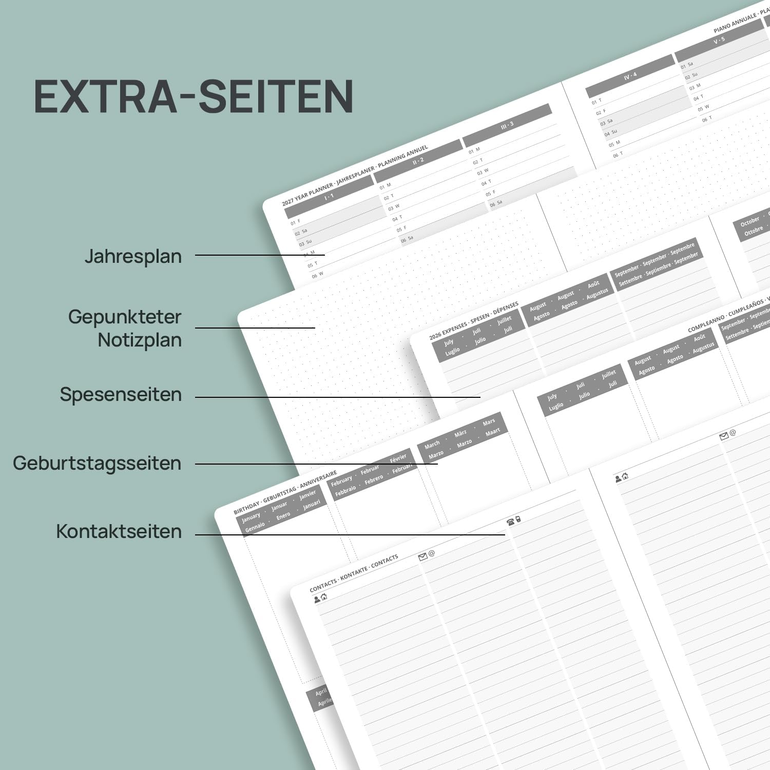 Thumbnail 4 de POPRUN Kalender 2026/2027 Horizontale Wochenplanung – 17-Monate-Terminkalender, A4-Format, Hartcover, Waldgrün