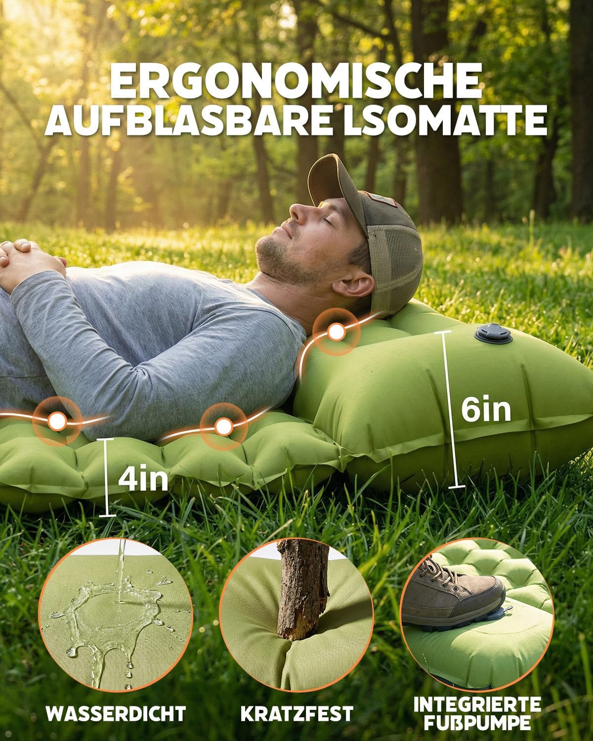 Thumbnail 1 de Rgaden Camping Doppelt – Ultraleichte, aufblasbare Isomatte mit integriertem Kissen und Fußpumpe