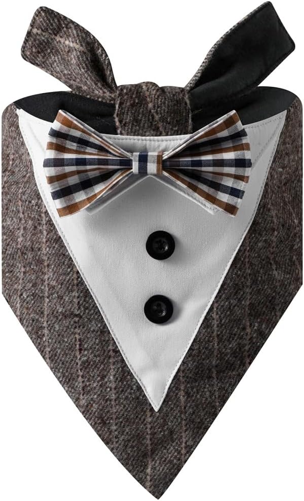Thumbnail 1 de Tuxedo Collar Bandana Wedding Outfit Bow Tie for Dogs and Cats (Small–Large, Brown)