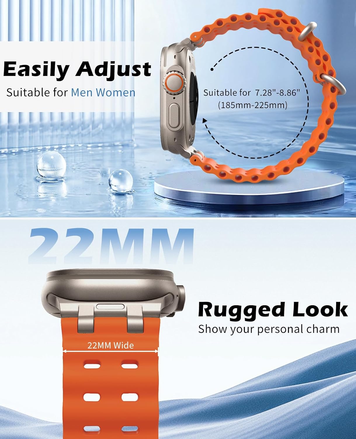 Detalle de TiMOVO Cinturino Ocean per Apple Watch Ultra 49 mm — cinturino sportivo traspirante con connettore in metallo migliorato