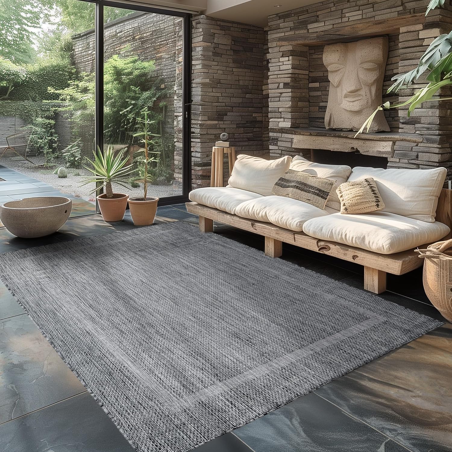 Thumbnail 1 de Outdoor Teppich Wetterfest Grau 280 x 370 cm – Carpettex, Sisal-Look